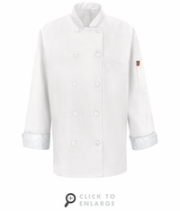 041XWH Women's White Ten Button Chef Coat with MIMIX and OILBLOK
