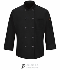 042XBK Men's Black Ten Button Chef Coat with MIMIX and OILBLOK