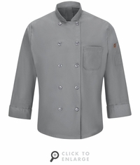 042XGY Men's Grey Ten Button Chef Coat with MIMIX and OILBLOK