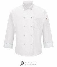 042XWH Men's White Ten Button Chef Coat with MIMIX and OILBLOK