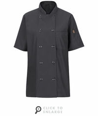 045XCH Women's Charcoal Short Sleeve Chef Coat With Oil Blok + Mimix