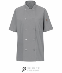 045XGY Women's Grey Short Sleeve Chef Coat With Oil Blok + Mimix