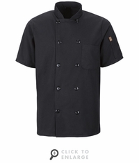 046XBK Men's Black Short Sleeve Chef Coat With Oil Blok + Mimix