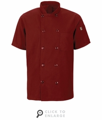 046XFR Men's Fireball Red Black Short Sleeve Chef Coat With Oil Blok + Mimix