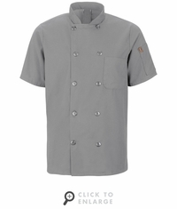046XGY Men's Grey Short Sleeve Chef Coat With Oil Blok + Mimix