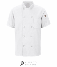 046XWH Men's White Short Sleeve Chef Coat With Oil Blok + Mimix