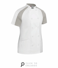 051WWH Women's Airlfow Raglan White/Grey Chef Coat With Oilblock