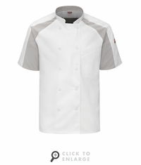 052MWH Men's White/Grey Arflow Raglan Chef Coat With Oilblok