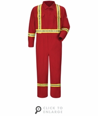Bulwark CNBCRD Men's Red Lightweight Nomex FR Premium Coverall CSA Compliant Reflective Trim CAT-1
