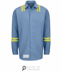 Bulwark FR SMS6LB Men's Long Sleeve Snap Front Work Shirt with Striping - Light Blue