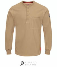 Bulwark QT40KH iQ Series Plus Khaki Long Sleeve Henley CAT2