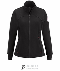 Bulwark SEZ3BK Women's Black Zip Front Fleece Jacket-Cotton/Spandex Blend CAT2