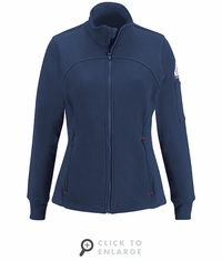 Bulwark SEZ3NV Women's Zip Front Navy Fleece Jacket-Cotton/Spandex Blend CAT2