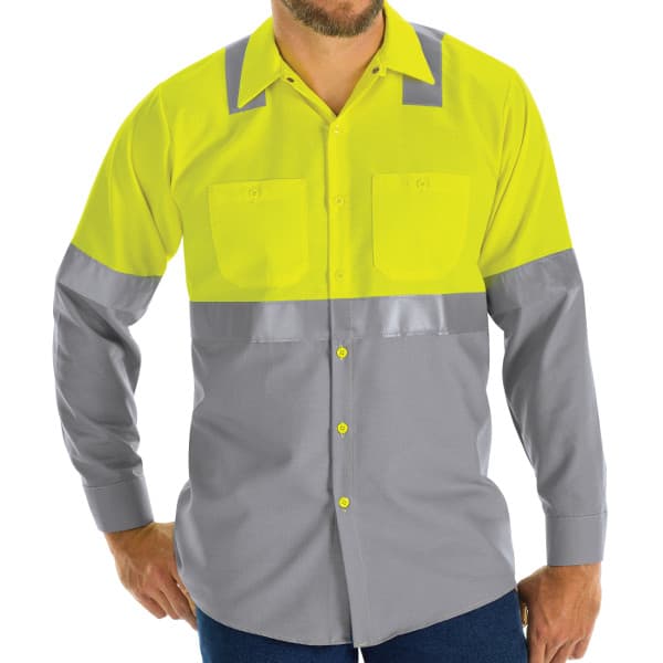 Hi Vis Long Sleeve Workshirt w/Refective Trim - SY14YG