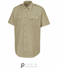 HS1211 Men's New Dimension� Stretch Poplin Silver Tan Short Sleeve Shirt