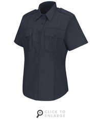 HS1266 Women's New Dimension� Stretch Poplin Dark Navy Short Sleeve Shirt