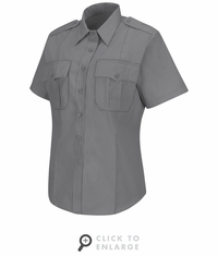 HS1267 Women's New Dimension� Stretch Poplin Grey Short Sleeve Shirt