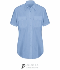 HS1527 Women's New Dimension� Plus Light Blue Short Sleeve Poplin Shirt