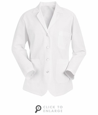 KP11WH  Women's White  Lapel Counter Coat  4 Buttons