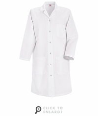 KP15WH  Women's White Red Kap Lab Coat Gripper Front