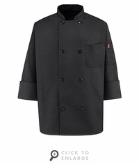 KT76BK Black Eight Pearl Button Chef Coat
