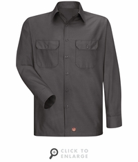 Men's Charcoal Solid Ripstop Work Shirt - Long Sleeve