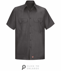Men's Charcoal Solid Ripstop Work Shirt - Short Sleeve