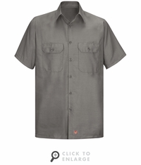 Men's Grey Solid Ripstop Work Shirt - Short Sleeve
