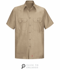 Men's Khaki Solid Ripstop Work Shirt - Short Sleeve