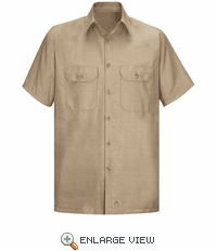 Men's Khaki Solid Ripstop Work Shirt - Short Sleeve