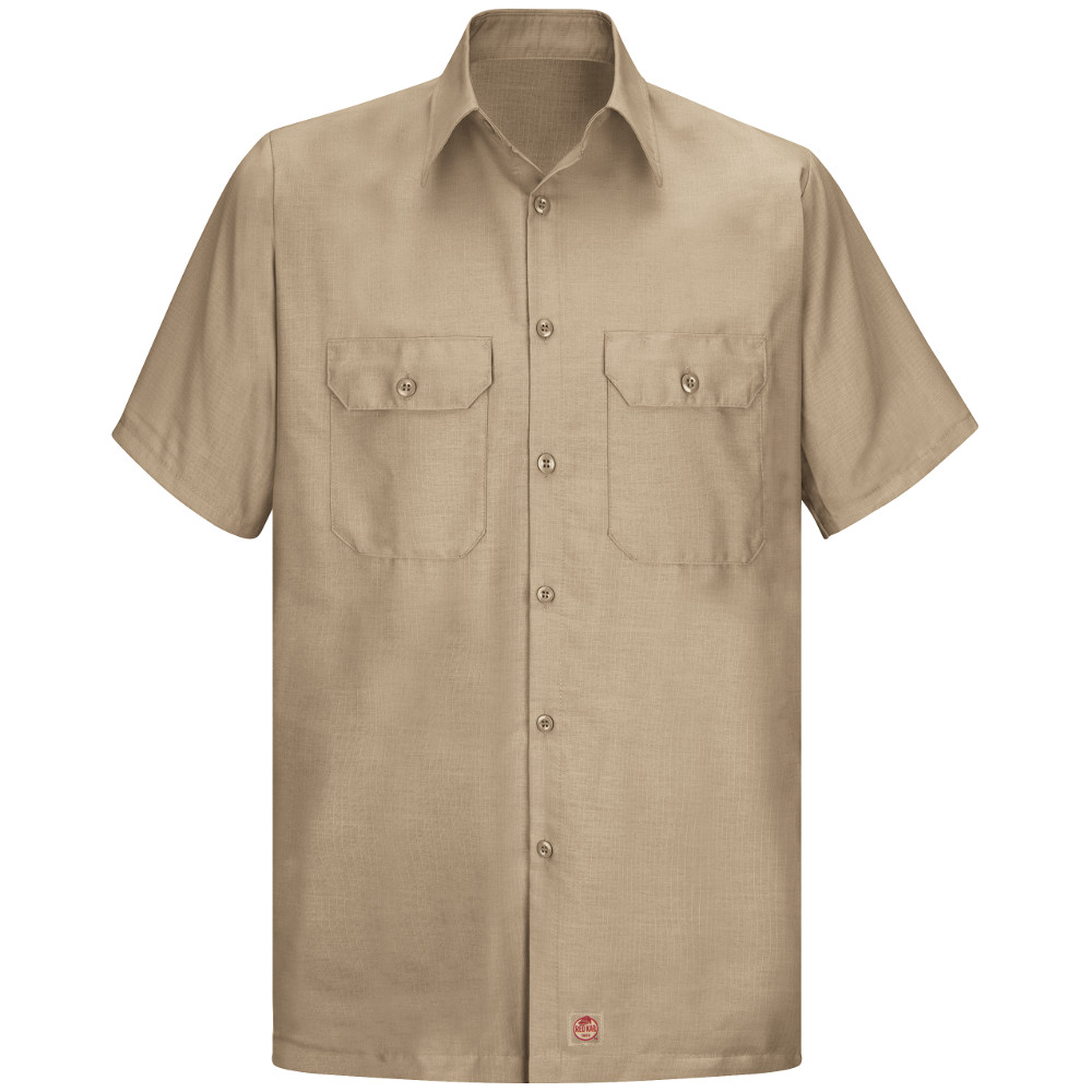 Men's Khaki Solid Ripstop Work Shirt - Short Sleeve