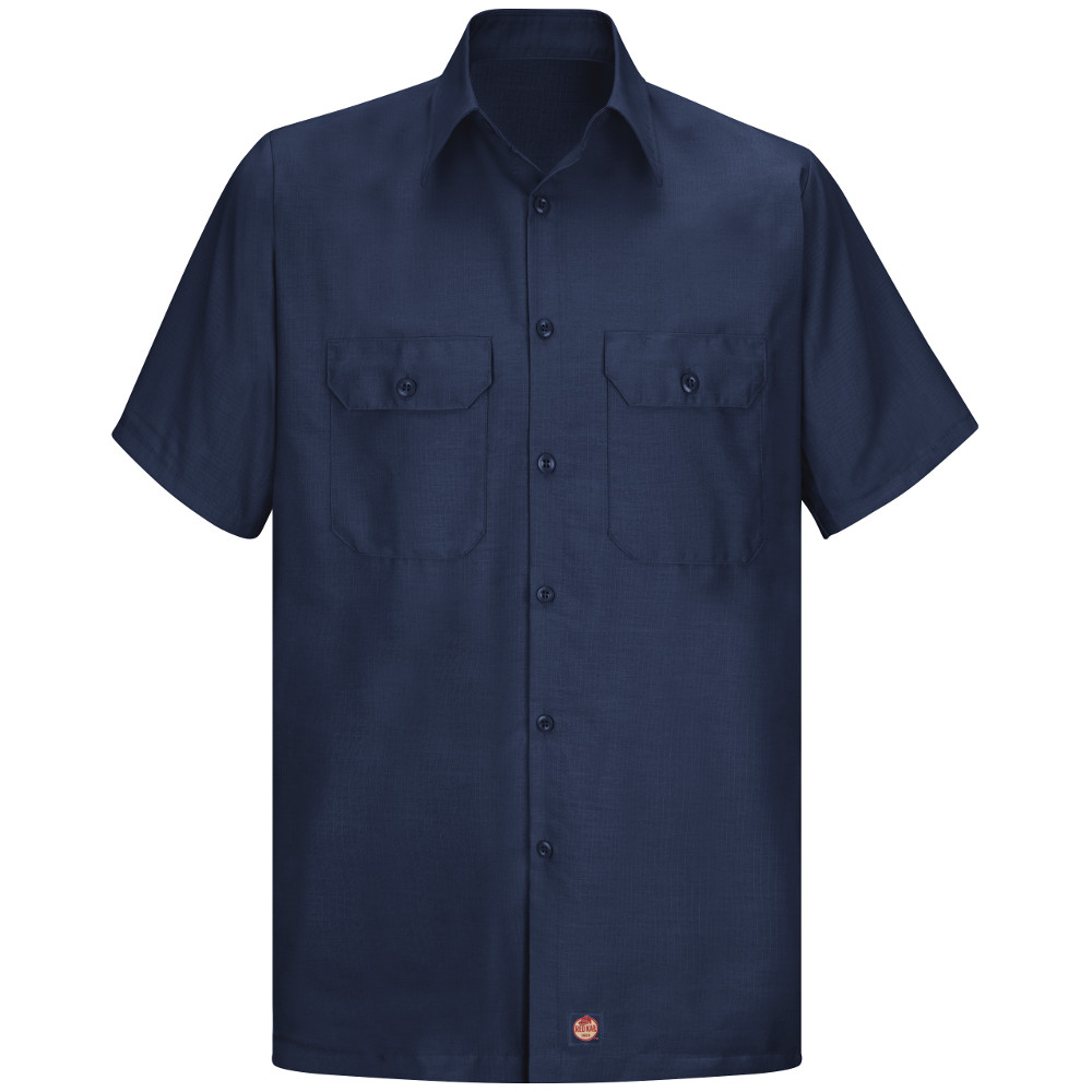 Men's Navy Solid Ripstop Work Shirt - Short Sleeve
