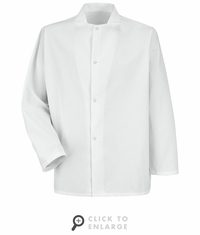 Red Kap 0416WH Pocketless Gripper-Front Short White Butcher Coat
