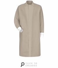 Red Kap KS60TN Gripper-Front Spun Polyester Pocketless Tan Butcher Coat with Knit Cuffs