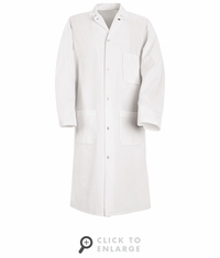Red Kap KS62 Spun Poly White Gripper Front Butcher Coat w/ Exterior Chest Pocket