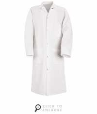 Red Kap KS62WH Spun Poly White Gripper Front Butcher Coat w/ Exterior Chest Pocket