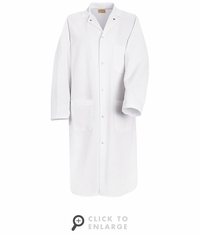 Red Kap KS64 Spun Polly White Gripper Front Butcher Coat w/ Interior Chest Pocket