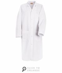Red Kap KS64WH Spun Polly White Gripper Front Butcher Coat w/ Interior chest pocket