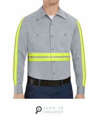 Red Kap SC30EG Men's Enhanced Visibility Long Sleeve Cotton Work Shirt - Grey