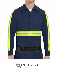 Red Kap SC30EN Men's Enhanced Visibility Long Sleeve Cotton Work Shirt - Navy