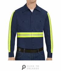 Red Kap SC30EN Men's Enhanced Visibility Long Sleeve Cotton Work Shirt - Navy