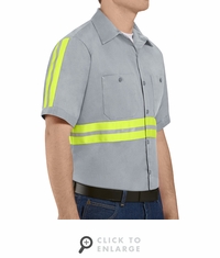 Red Kap SC40EG Men's Enhanced Visibility Short Sleeve Cotton Work Shirt - Grey