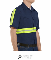 Red Kap SC40EN Men's Enhanced Visibility Short Sleeve Cotton Work Shirt - Navy