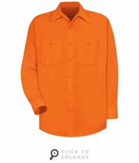Red Kap SS14OR Hi-Vis Fluorescent Orange Long Sleeve Enhanced Visibility Work Shirt