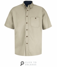 SC64ST Short Sleeve Stone/Navy Cotton Twill Casual Contrast Shirt