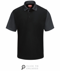 SK56BC Men's Short Sleeve Black/Charcoal Performance Knit Color-Block Polo