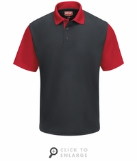 SK56CR Men's Short Sleeve Charcoal/Red Performance Knit Color-Block Polo