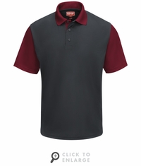 SK56CU Men's Short Sleeve Charcoal/Burgundy Performance Knit Color-Block Polo