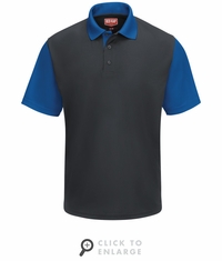 SK56CY Men's Short Sleeve Charcoal/Royal Blue Performance Knit Color-Block Polo