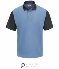 SK56MC Men's Short Sleeve Medium Blue/Charcoal Performance Knit Color-Block Polo